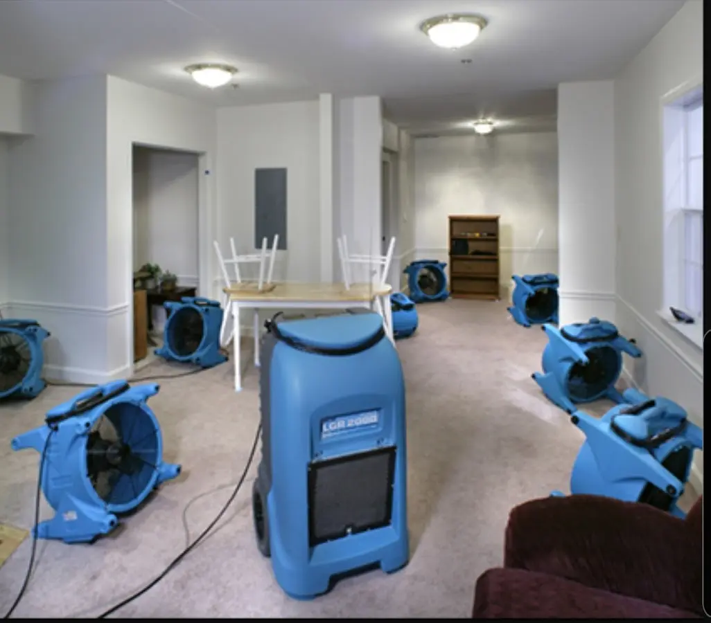Air movers and dehumidifier setup for Water Damage Restoration in Windsor Heights